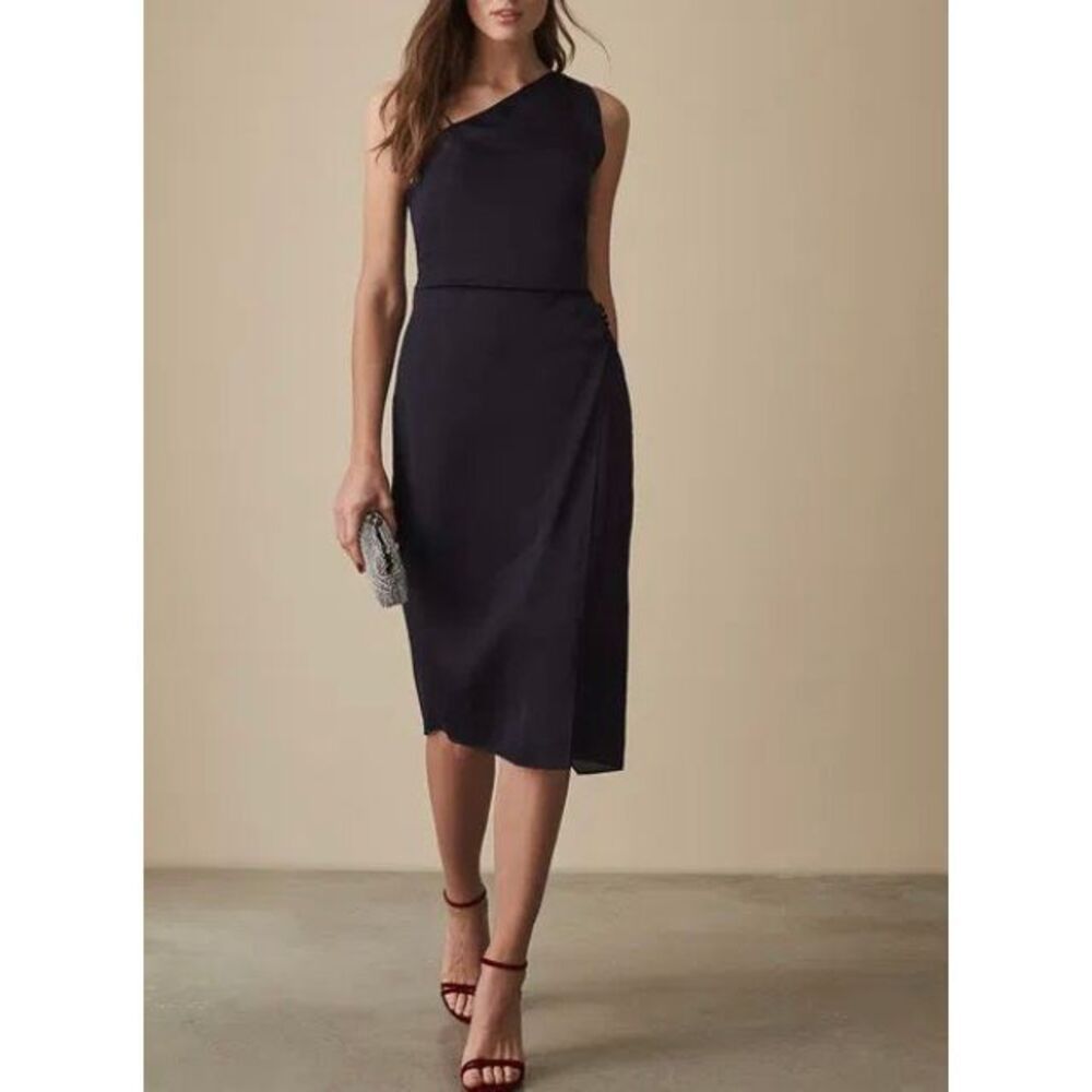 Reiss Positano Satin Cocktail Dress | 0 In Navy